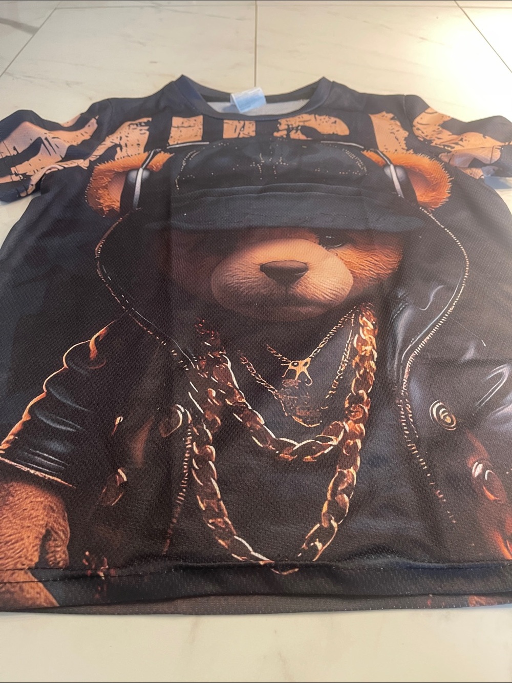 Kids Teddy Graphic Tee with Gold Chain Print - Back to school in style